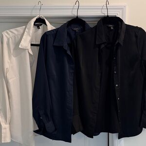 Banana Republic Set of Three Button-Up Satin Shirts - Cream, Navy, Black